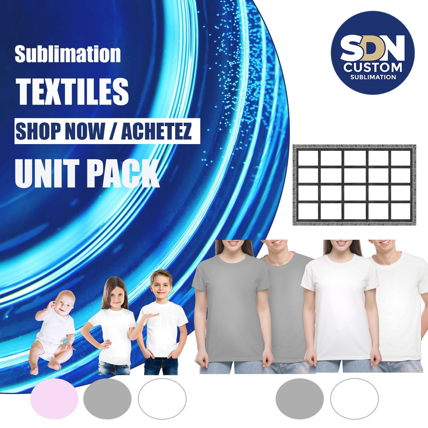 Sublimation textiles told my unit (only online -not in store since takes time to prepare)