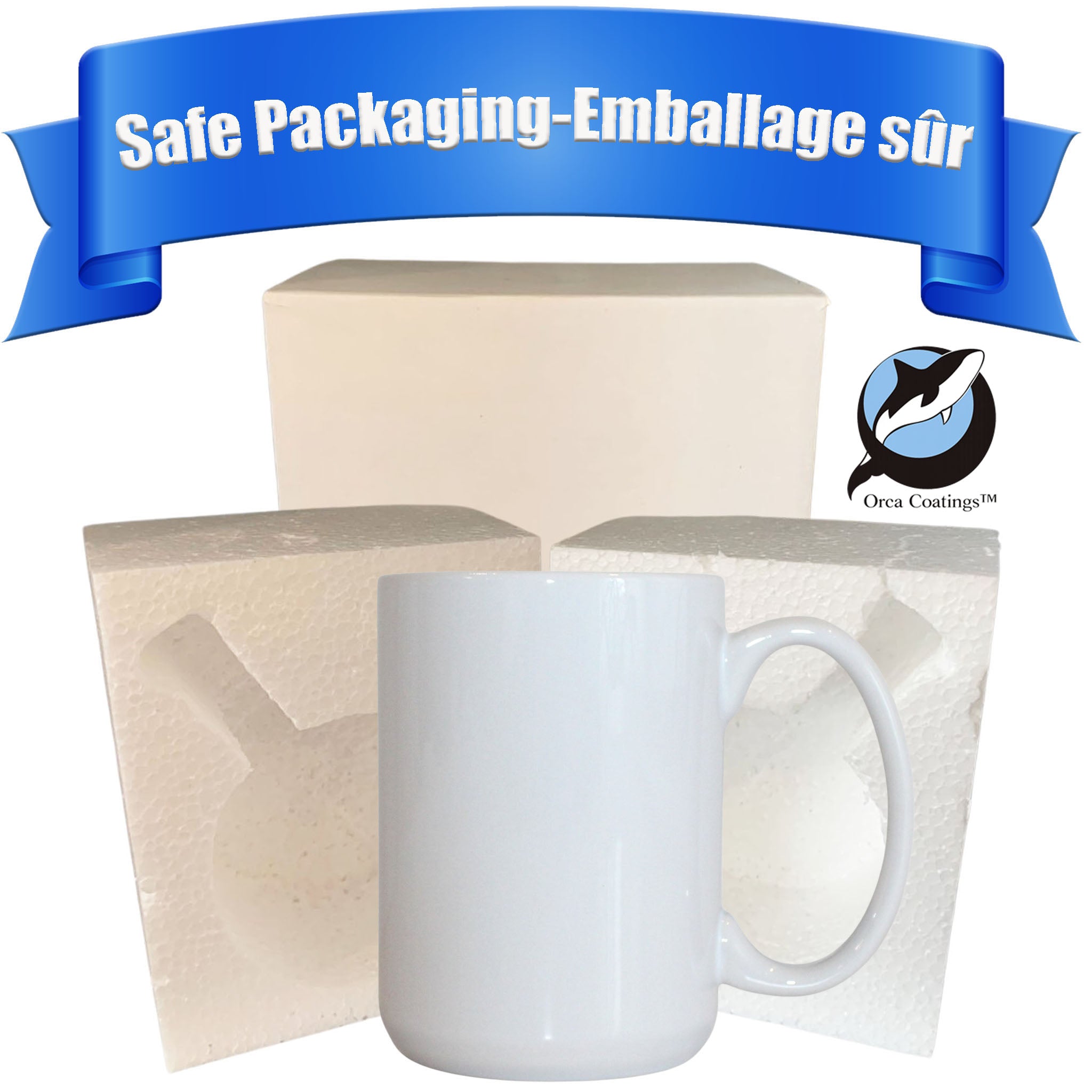 24 Pack-WHITE- 15 OZ  White($2.83 Cost . unit)Blank  Sublimation Mugs with AAA Coating -  | Full-Color Printing | Reinforced Styrofoam Packaging"ORCA COATING
