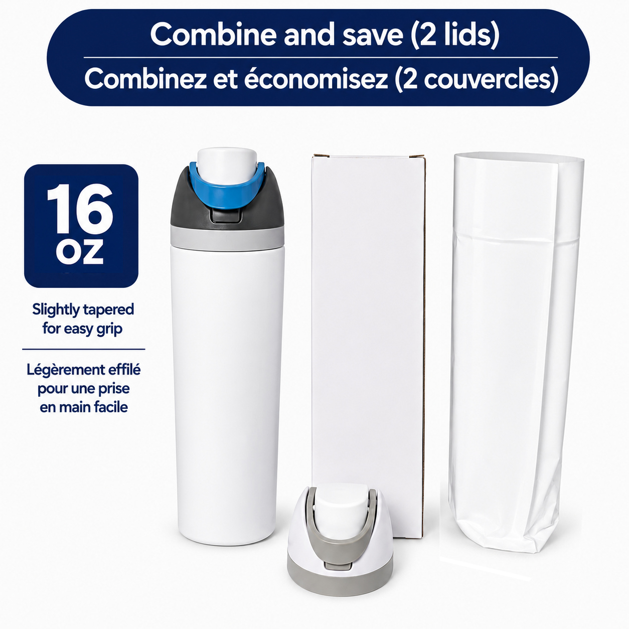 Paquete de 25 Botellas de agua blancas brillantes estilo Owala de 24 oz ($8.50 costo por unidad)