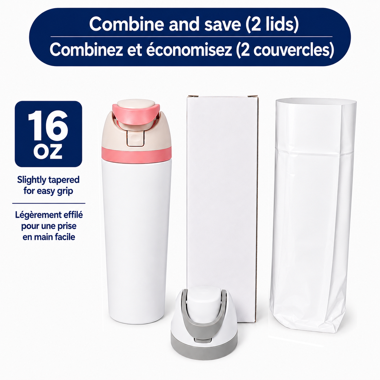 Paquete de 25 Botellas de agua blancas brillantes estilo Owala de 24 oz ($8.50 costo por unidad)