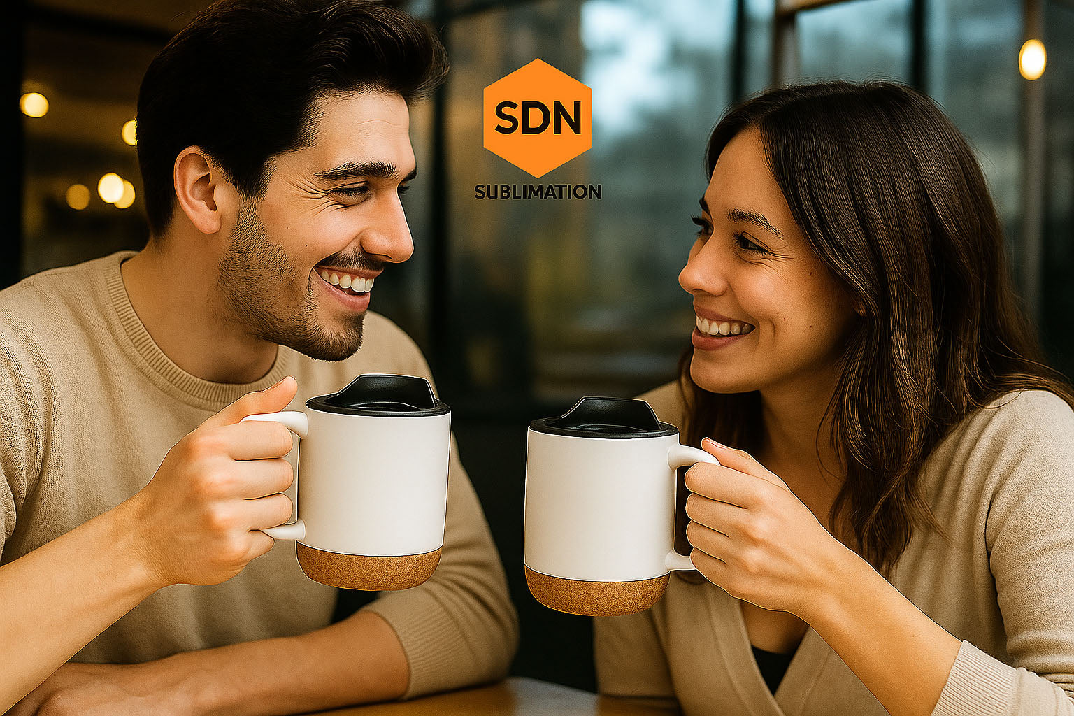 24 PAQ-BLANC LIEGE-12 OZ - (3,66 $ l'unité) Tasse en céramique blanche de 12 oz pour sublimation avec base en liège et couvercle noir