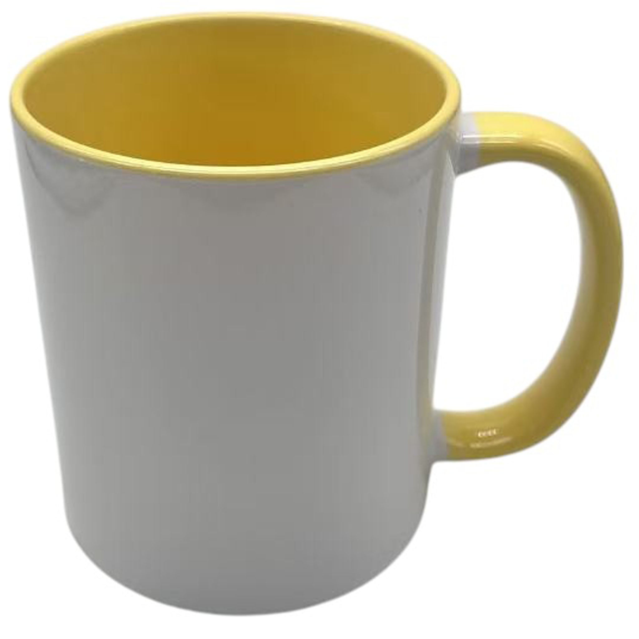 sdn 11 oz sublimation mug with yellow interior, ready for custom printing, safely packed for shipping