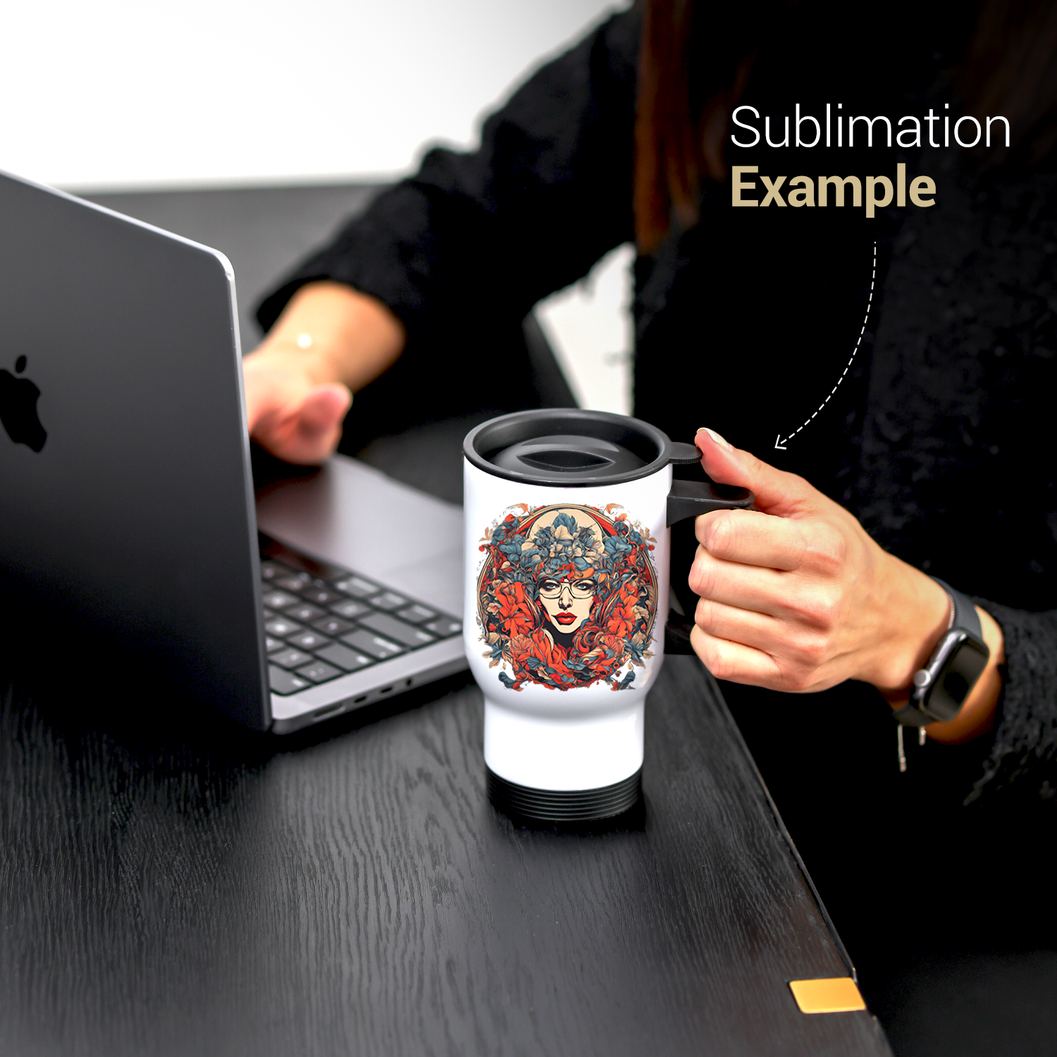 SDN Sublimation 14 OZ Sublimation white  stainless steel travel mug (black lids)