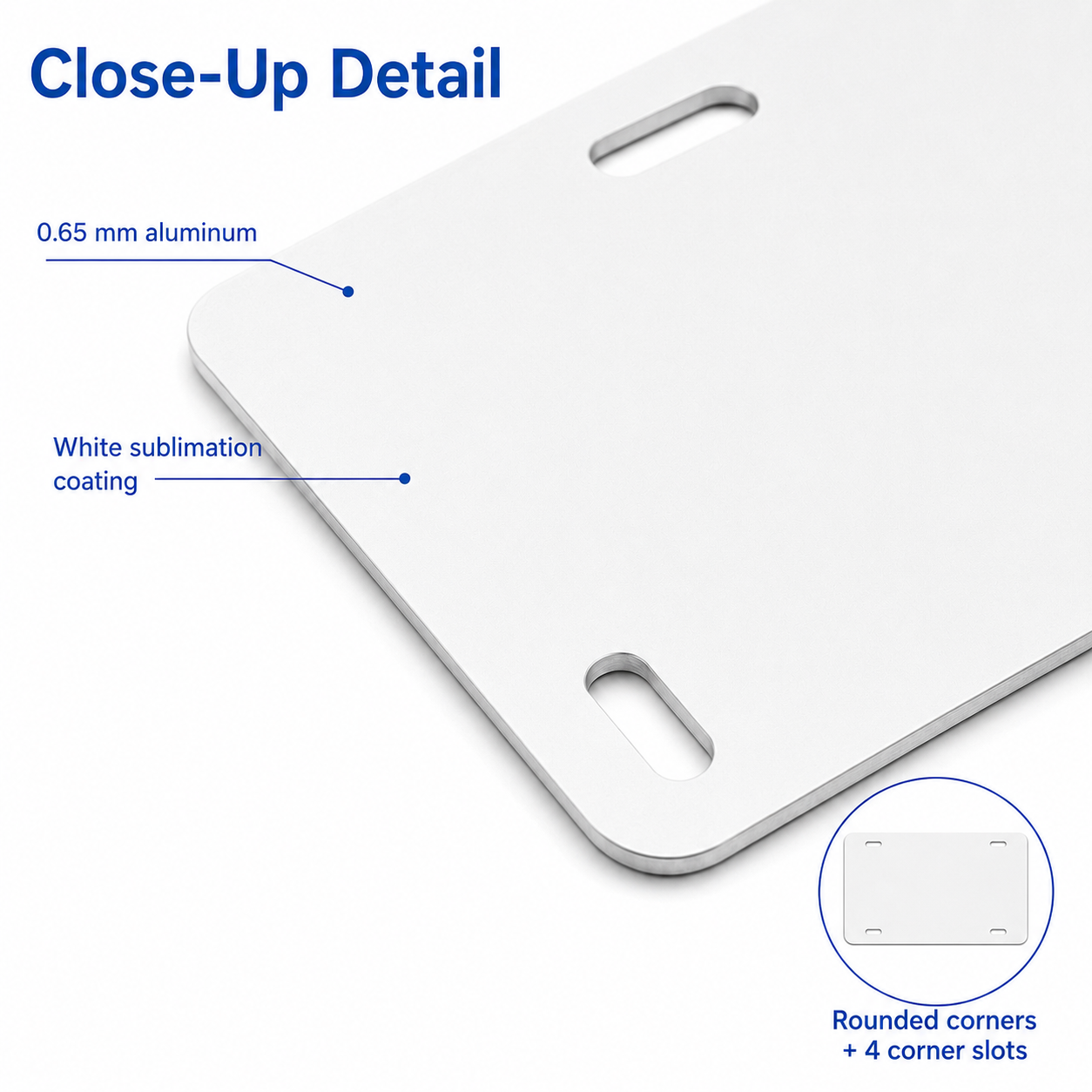 Close-up of 0.65mm sublimation aluminum license plate blank with white coating